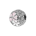 Spherical pavé daisy charm with pink and white enamel flowers for DIY charm bracelets - Silver Pavé Enamel Flower Bead (7)