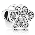 Abalorio de huella de animal en plata con cristales brillantes para pulsera DIY - Plateado