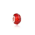Faceted red crystal glass bead with silver metal core for DIY charm bracelets - Bright Red