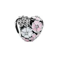 Pink enamel heart charm with flower blossoms and cubic zirconia for DIY bracelets - Silver Heart Enamel Flower Bead (8)