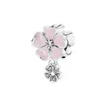 Pink enamel cherry blossom charm with sparkling zircon stone for DIY bracelets - Silver Cherry Blossom Double Pendant (9)