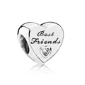 Charm cœur poli avec gravure Best Friends et zircon étincelant en forme de cœur - Style Cœur Meilleurs Amis / Août