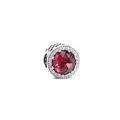 Silver bead charm with deep red faceted gemstone and hollow heart design on side - Dark Red Faceted Gemstone Round Style (9)