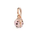 Pink enamel ladybug charm in rose gold finish with sparkling cubic zirconia stones - Rose Gold Pink Ladybug Pendant (10)