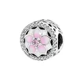S925 sterling silver charm with pink enamel flower and heart hollow design for DIY bracelet - Silver Heart Hollow Cherry Blossom Bead (11)