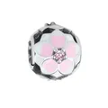 Pink and white enamel cherry blossom bead with a central pink zircon for DIY bracelets - Silver Enamel Cherry Blossom Bead (12)