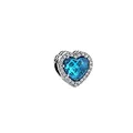 Silver-colored heart charm with central blue gemstone and cubic zirconia accents - Blue Heart Gemstone Style (12)