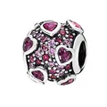 Pandora style openwork charm bead with pink heart stones and pavé crystals for DIY bracelets - Pink Purple Heart Pavé Ball Style (13)