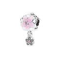 Pink enamel cherry blossom charm pendant with sparkling cubic zirconia in silver finish - Silver Layered Cherry Blossom Pendant (14)