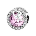 Pink multifaceted cat eye stone charm with silver heart overlay for DIY bracelets - Pink Faceted Gemstone Double Heart Round Style (14)