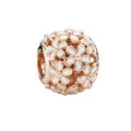 Rose gold charm with white enamel daisies for DIY bead bracelets and necklaces - Rose Gold Hollow Daisy Sphere Bead (15)