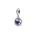 S925 silver globe charm with blue enamel world map and sparkling zircon stones - Silver Blue Enamel Earth Globe (4)