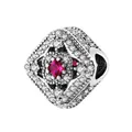 Pandora style square charm with a red central stone and white zirconia accents - Vintage Square Red Gemstone Style (15)