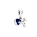 Silver airplane charm pendant with blue starry night sky enamel for DIY bracelets - Silver Airplane Blue Starry Sky (5)