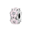 Silver bead charm with pink enamel flowers and clear crystals for DIY bracelets - Silver Light Pink Enamel Flower Bead (17)