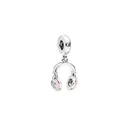 Silver headphone charm with pink enamel and small zircons for DIY charm bracelets - Pink Enamel Headphones (7)