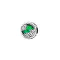 Silver bead charm with large faceted green gemstone and floral cutout details - Green Gemstone Three Flowers Style (19)