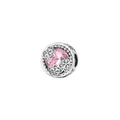 Pink faceted opal bead with floral silver accents for DIY charm bracelets - Pink Gemstone Floral Style (20)