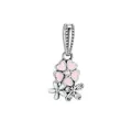 Silver dangle charm with pink heart petals and white enamel flower petals for bracelets - Silver Triple Flower Combo Charm Pendant (22)