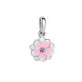 Pink and white enamel peach blossom charm with crystal center in silver finish - Silver Cherry Blossom Flower Pendant (23)