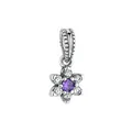 Silver flower charm with purple gemstone and white zircons for DIY bracelets - Silver Purple Gemstone Hexa-petal Flower Pendant (24)