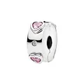 Pink heart crystal bead clip in polished alloy for DIY charm bracelet styling - Silver Pink Heart Safety Stopper Clip (25)
