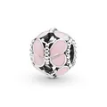 Silver alloy bead charm featuring a pink enamel butterfly with intricate hollow details - Silver Pink Enamel Butterfly Charm (26)