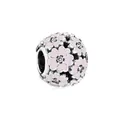 Pink enamel cherry blossom flower charm bead with sparkling cubic zirconia for bracelets - Silver Pink Enamel Cherry Blossom Sphere Charm (27)