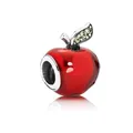 Colgante manzana roja de plata S925 con hojas de circón verde para pulseras de cuentas - Estilo Manzana Roja