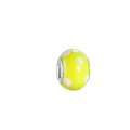 Polished yellow glass bead with white polka dots and silver metal core for bracelets - White Regular Dots(18)
