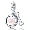 Pet charm with pink enamel paw print and bone pendant featuring loyal partner engraving - Pink Paw Bone Engraved (25)