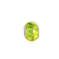 Bright yellow glass floral bead with green wave patterns for DIY snake chain bracelets - Dark Green Feather Pull(21)