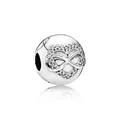 Macro shot of silver infinity heart charm with pavé crystals for DIY bracelets - Silver