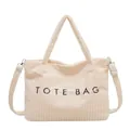 Sac fourre-tout en velours côtelé crème avec imprimé TOTE BAG et bandoulière - Blanc Cassé