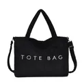 Sac fourre-tout en velours côtelé noir avec broderie TOTE BAG et bandoulière - Noir