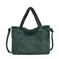 Sac fourre-tout en velours côtelé vert foncé avec broderie et bandoulière réglable - Vert