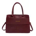 Large burgundy crocodile pattern tote bag with gold lettering and adjustable shoulder strap - Burgundy