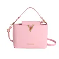 Borsa a secchiello rosa minimalista da donna con fibbia a V dorata e tracolla regolabile - Rosa