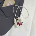 Mini white cartoon crossbody bag with black polka dots and pony patch embroidery - Horse Embroidery Polka Dot Style / White