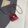 Mini red half-moon bag with white dots and horse embroidery, crossbody style - Horse Embroidery Polka Dot Style / Red