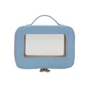 Light blue PU leather makeup bag with clear PVC window and convenient top handle - Blue