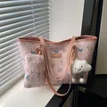 Pink floral tote bag set with matching pouch and plush charm in bubble fabric - With Pendant / Pink