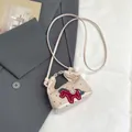 Mini cream polka dot handbag with red horse embroidery and thin crossbody strap - Horse Embroidery Polka Dot Style / Pink