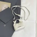 White glossy mini handbag with fashion lettering and adjustable shoulder strap for women - Letter Print Style / White