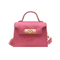 Mini magenta crossbody bag with snake texture and gold lock in a classic trapezoid shape - Rose Pink