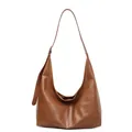 Brown large capacity Hobo shoulder bag with wide adjustable strap in vintage faux leather - Brown