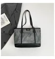 Retro grey and black contrast tote bag with premium leather handles and brand logo patch - Black without Pendant