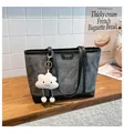Dark grey matte tote bag with black trim and cute cloud charm for women's daily commute - Black With Pendant