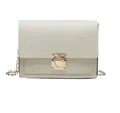 Creamy white vintage flap crossbody bag with gold lock and metal chain strap - White