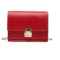 Chic red faux leather crossbody bag with gold lock and chain strap for women - Red